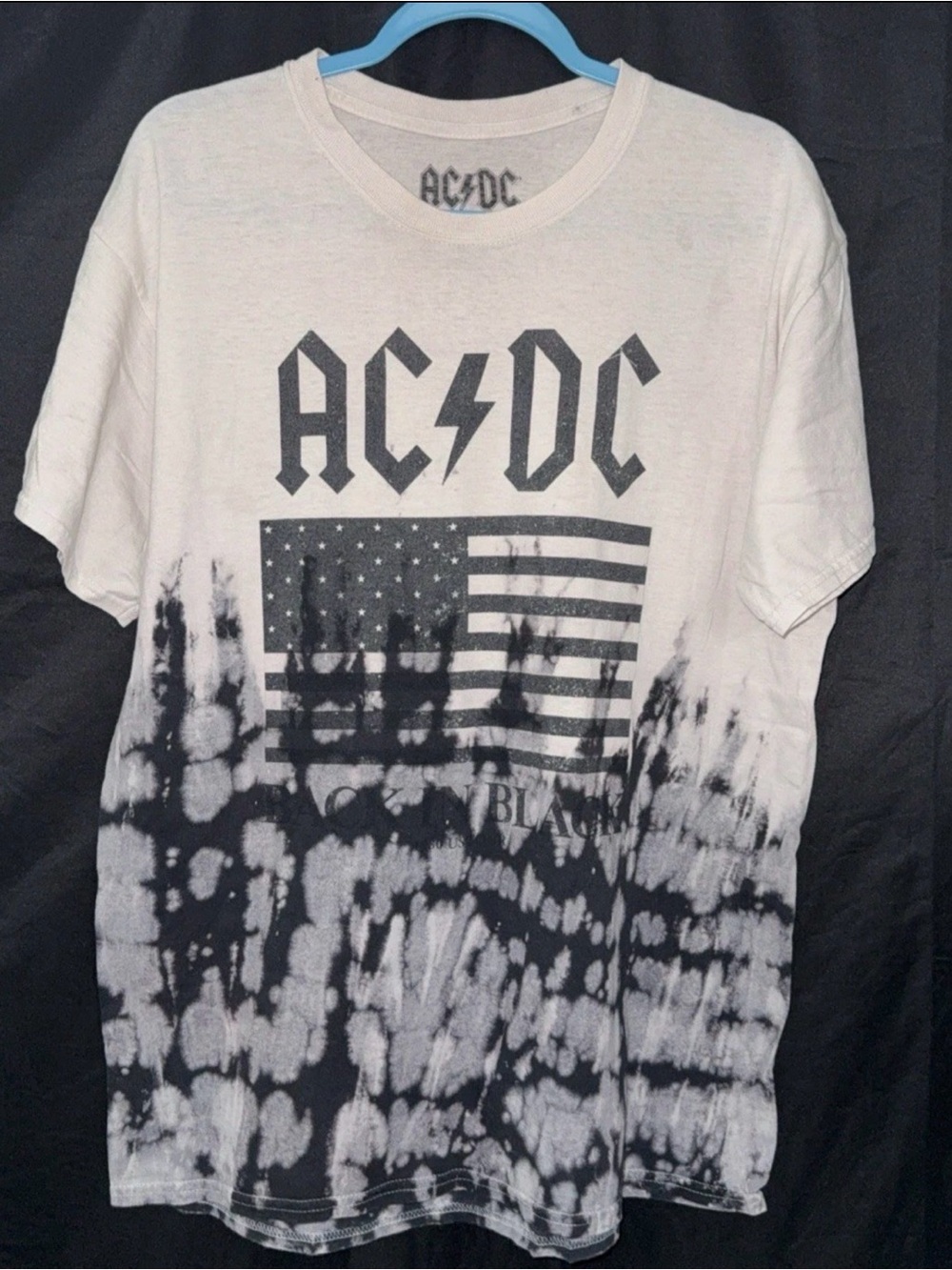 AC/DC Black & White Tie-Dye Flag Logo Tee